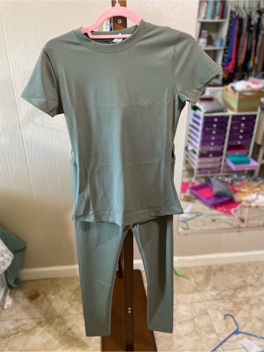 Women's Olive Green Leggings and Top Set
